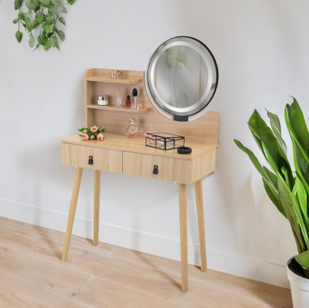 Toaletka kosmetyczna z lustrem LED, skandynawska, 120x40x80 cm, beżowy