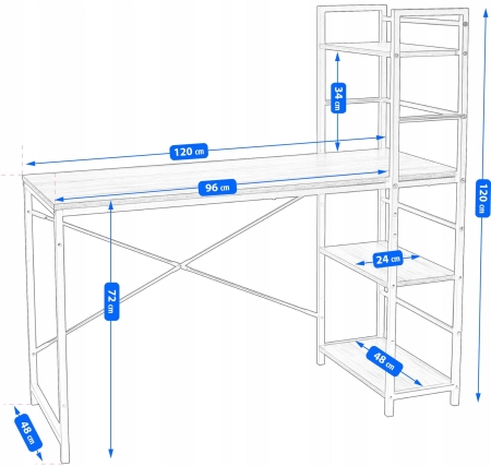 Biurko loft, rogowe do gabinetu, biura, 120x48x120 cm