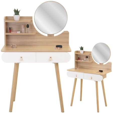 Toaletka z lustrem, kosmetyczna, skandynawska, 120x40x80 cm, jasny buk