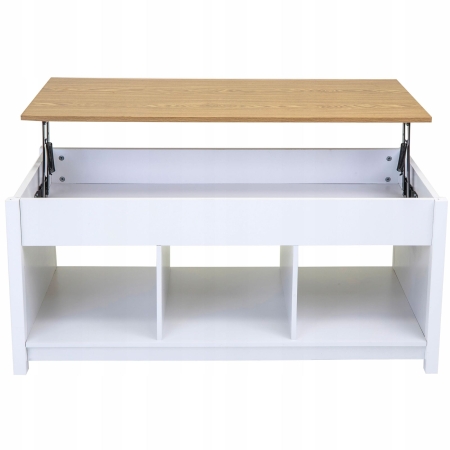 Stolik kawowy ze schowkiem, podnoszony blat, 105x50x48-62 cm, biały, brąz