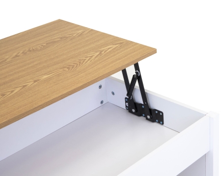 Stolik kawowy ze schowkiem, podnoszony blat, 105x50x48-62 cm, biały, brąz