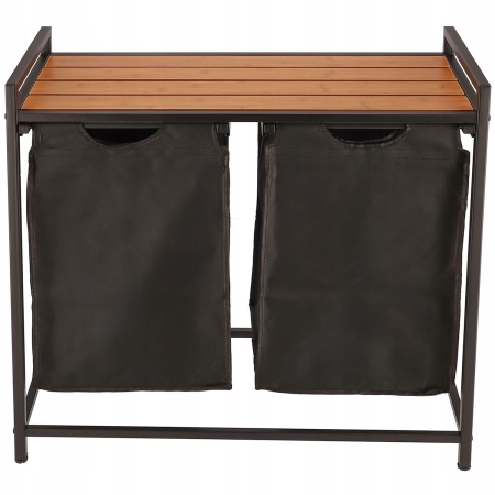 Kosz na pranie z półką, duży, stojący, 73x34x72 cm, jasny brąz, czarny
