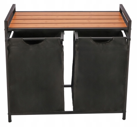 Kosz na pranie z półką, duży, stojący, 73x34x72 cm, jasny brąz, czarny