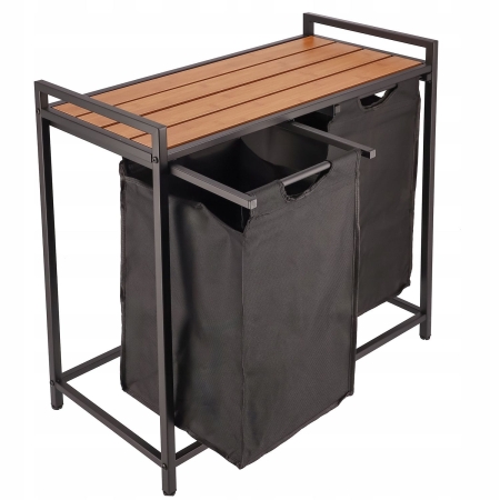 Kosz na pranie z półką, duży, stojący, 73x34x72 cm, jasny brąz, czarny