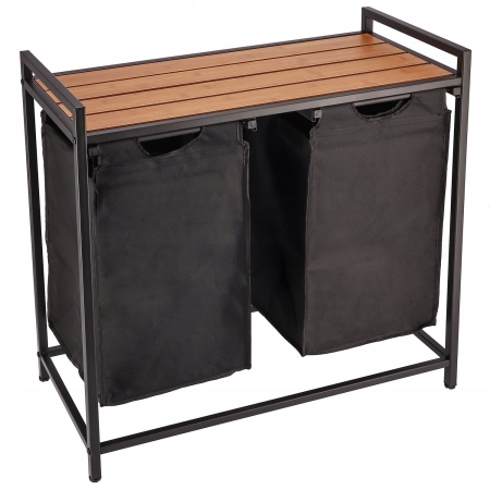 Kosz na pranie z półką, duży, stojący, 73x34x72 cm, jasny brąz, czarny