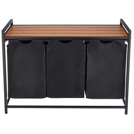 Kosz na pranie z półką, 3 pojemniki, 92x33x72 cm, czarny, jasny brąz