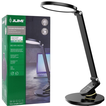 Klasyczna lampka biurkowa, szkolna, zegarek, led, czarna