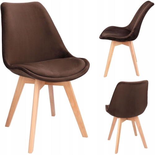Przejdź do produktu Krzesło tapicerowane, welurowe, ELANO, 49x34x82 cm, brązowe