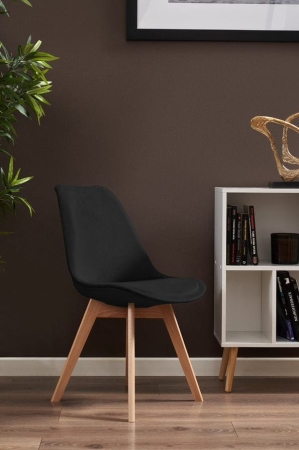 Krzesło tapicerowane, welurowe, ELANO, 49x34x82 cm, czarne