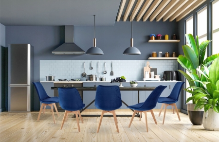 Krzesło tapicerowane, welurowe, ELANO, 49x34x82 cm, granatowe