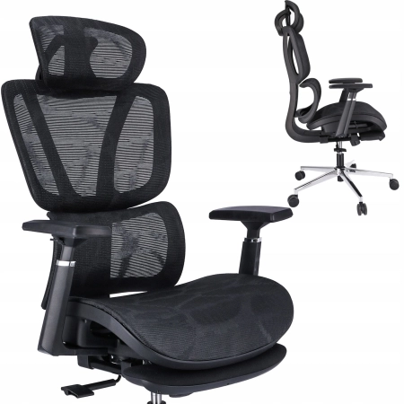 Fotel ergonomiczny, z podnóżkiem, RENO, czarny