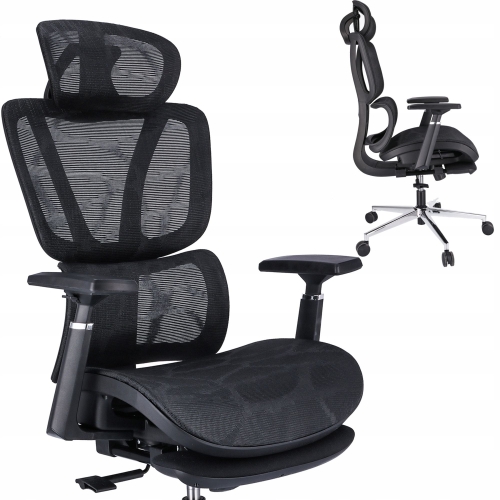Przejdź do produktu Fotel ergonomiczny, z podnóżkiem, RENO, czarny