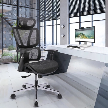 Fotel ergonomiczny, z podnóżkiem, RENO, czarny