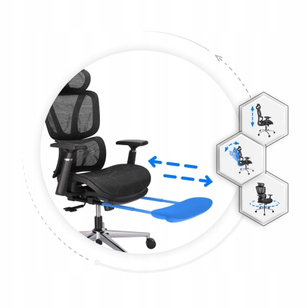 Fotel ergonomiczny, z podnóżkiem, RENO, czarny
