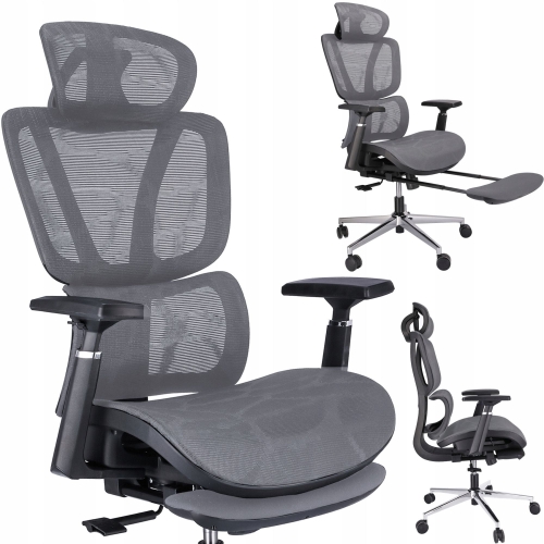 Przejdź do produktu Fotel ergonomiczny, z podnóżkiem, RENO, szary