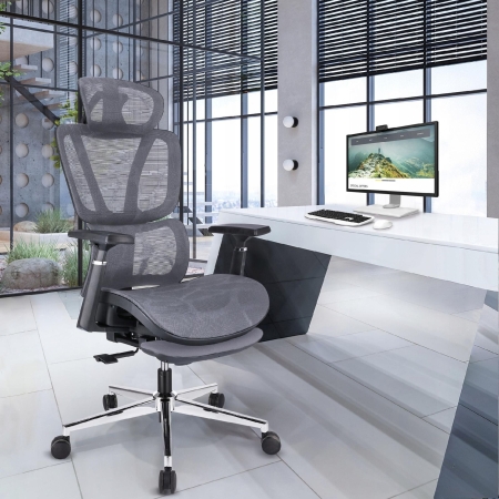  Fotel ergonomiczny, z podnóżkiem, RENO, szary