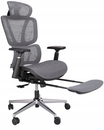  Fotel ergonomiczny, z podnóżkiem, RENO, szary