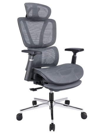  Fotel ergonomiczny, z podnóżkiem, RENO, szary