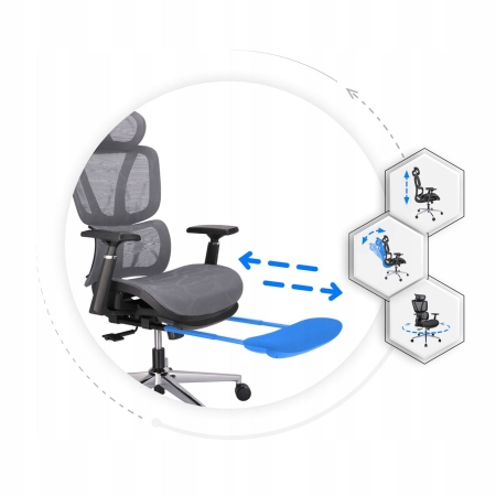  Fotel ergonomiczny, z podnóżkiem, RENO, szary