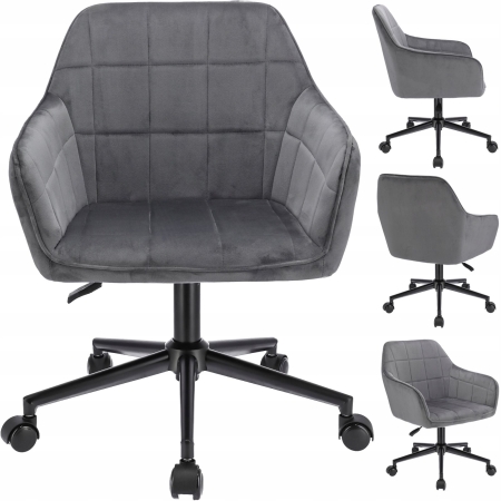 Wygodny fotel obrotowy, welur, Milano, szary na czarnej stopie