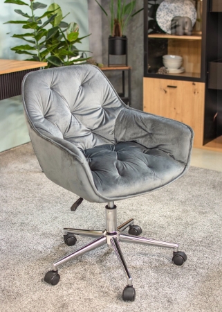 Fotel biurowy, welur, obrotowe krzesło, Largo, szare