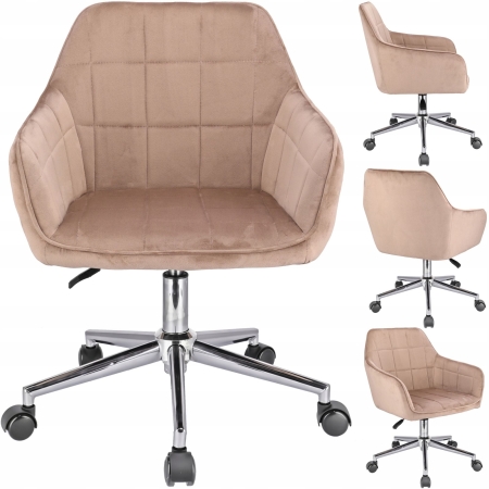 Wygodny fotel obrotowy, welur, Milano, beżowy na srebrnej stopie