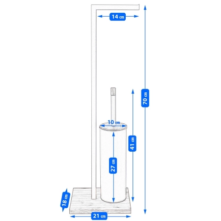 Stojak na papier toaletowy, szczotka wc, metal, bambus, 70 cm, czarny
