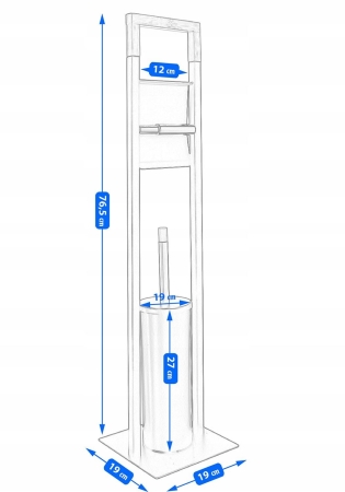 Stojak na papier toaletowy, szczotka wc, metal, bambus, 76 cm, biały