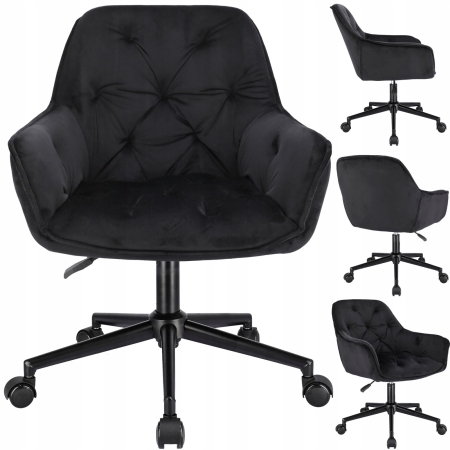 Fotel biurowy, welur, obrotowe krzesło, Largo, czarne
