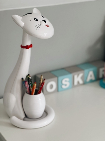 Lampka biurkowa dla dzieci, szkolna, led, kotek, 37 cm