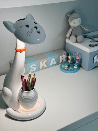 Lampka biurkowa dla dzieci, szkolna, led, kotek, 37 cm
