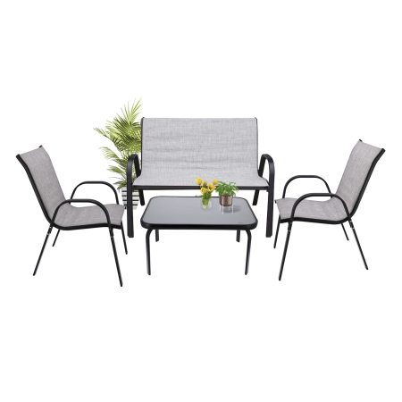 Zestaw mebli ogrodowych, BONDI, stolik, krzesła, sofa, szare