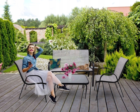 Zestaw mebli ogrodowych, BONDI, stolik, krzesła, sofa, szare