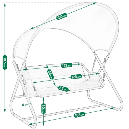 Huśtawka ogrodowa, ZUMI, ławka, bujana, z daszkiem, 3-osobowa, szara