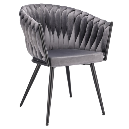 Krzesło welurowe, VASCO, jadalnia, szare, nogi czarne