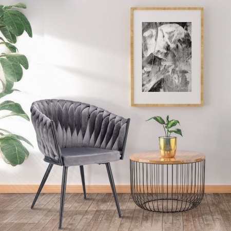 Krzesło welurowe, VASCO, jadalnia, szare, nogi czarne