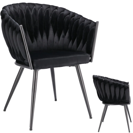 Krzesło welurowe, VASCO, jadalnia, czarne, nogi czarne
