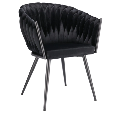 Krzesło welurowe, VASCO, jadalnia, czarne, nogi czarne