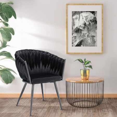 Krzesło welurowe, VASCO, jadalnia, czarne, nogi czarne