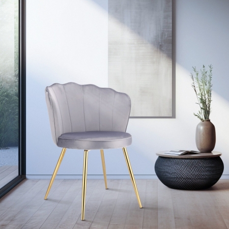 Krzesło tapicerowane, do jadalni, ASTRI, złote nogi, szare