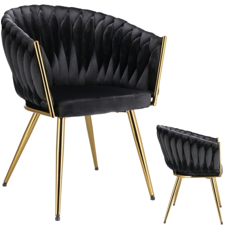 Krzesło welurowe, VASCO, jadalnia, czarne, nogi złote