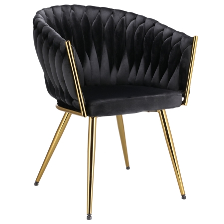 Krzesło welurowe, VASCO, jadalnia, czarne, nogi złote