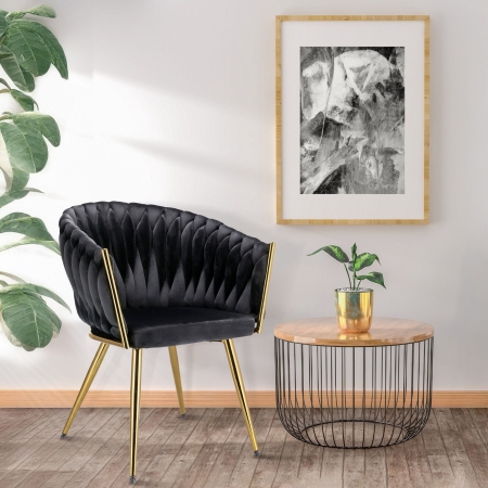 Krzesło welurowe, VASCO, jadalnia, czarne, nogi złote