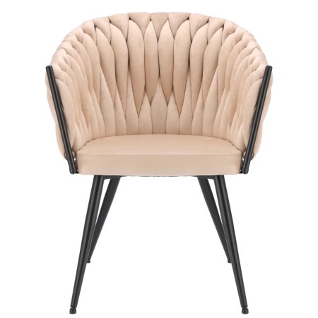 Krzesło welurowe, VASCO, jadalnia, beżowe, nogi czarne