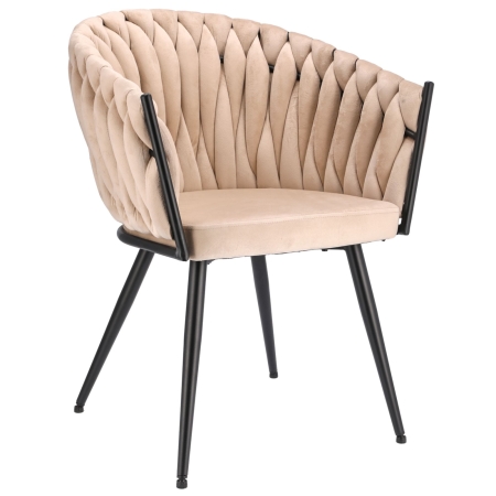 Krzesło welurowe, VASCO, jadalnia, beżowe, nogi czarne