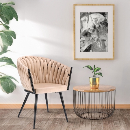 Krzesło welurowe, VASCO, jadalnia, beżowe, nogi czarne