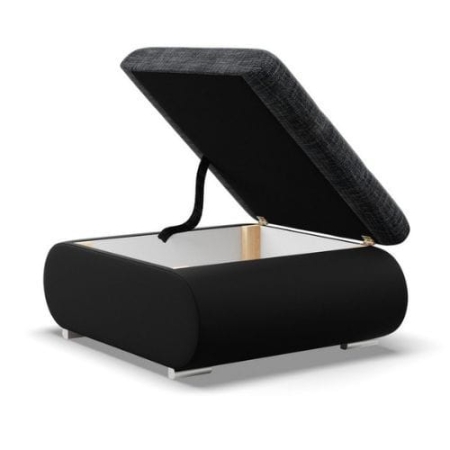 Pufa otwierana, schowek, Bosco, plecionka, ekoskóra, 70x88x42 cm, ciemny szary, czarny