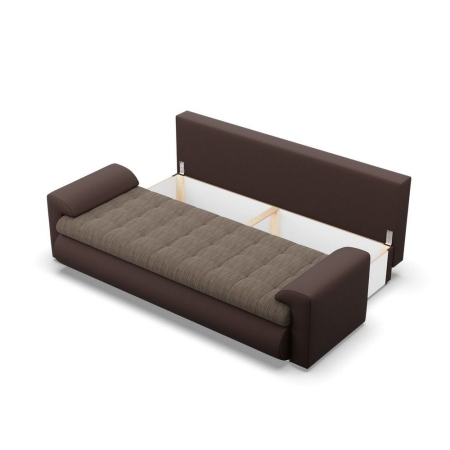 Kanapa rozkładana, Bosco, plecionka, ekoskóra, 222x96x92 cm, brąz