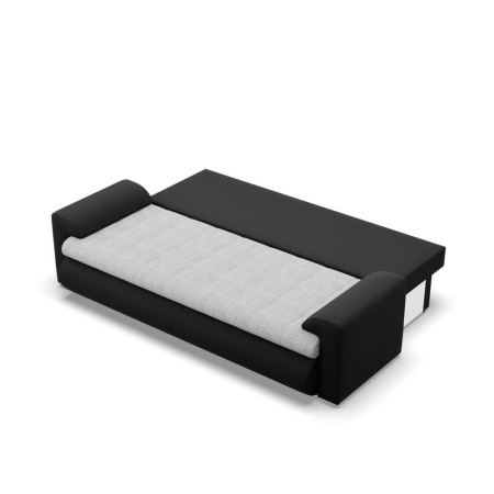 Kanapa rozkładana, Bosco, plecionka, ekoskóra, 222x96x92 cm, jasny szary, czarny