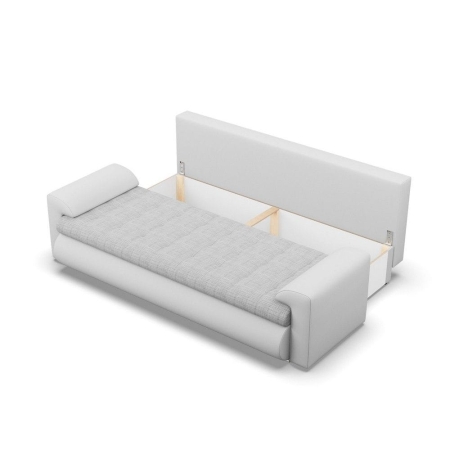 Kanapa rozkładana, Bosco, plecionka, ekoskóra, 222x96x92 cm, jasny szary, biały